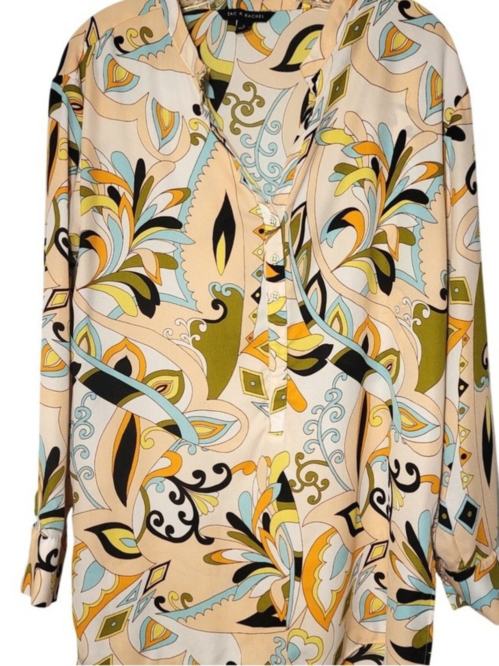 Zac & Rachel Beige Multicolor Paisley V-Neck Tunic